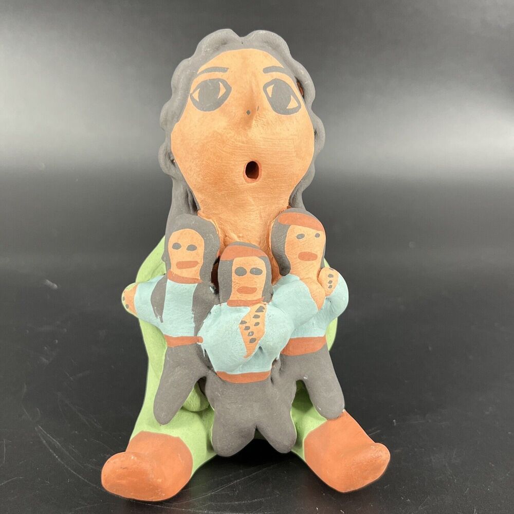 Native American Storyteller Clay Art Pottery Figurine Signed Jeri Vail